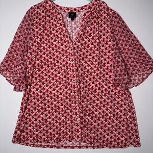JM Collection Women's‎ Red Geometric Top Blouse Plus  Size 3X